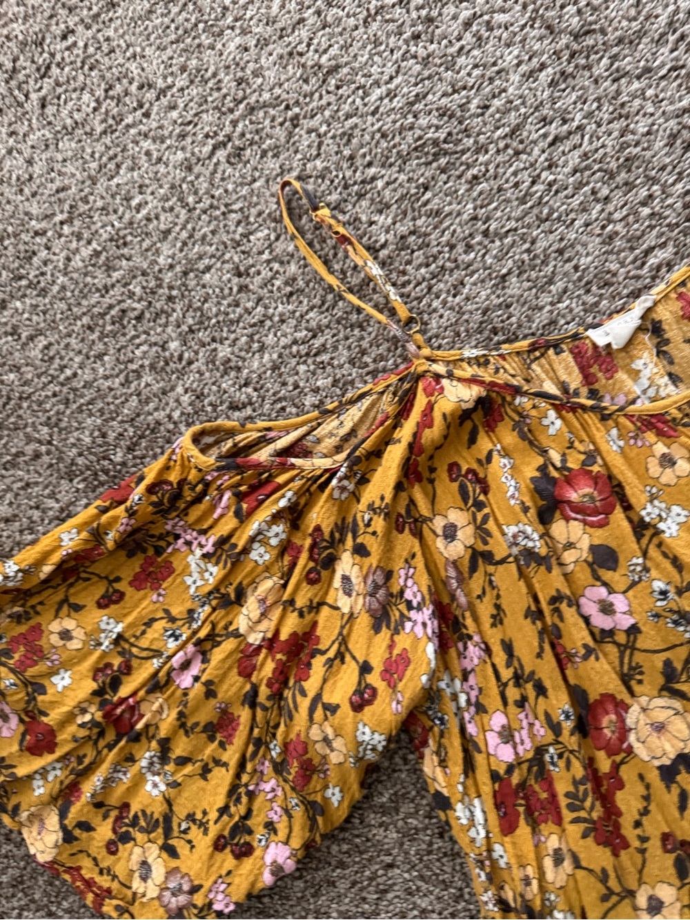 Mustard Yellow Floral Off-Shoulder Blouse - Picture 3 of 4